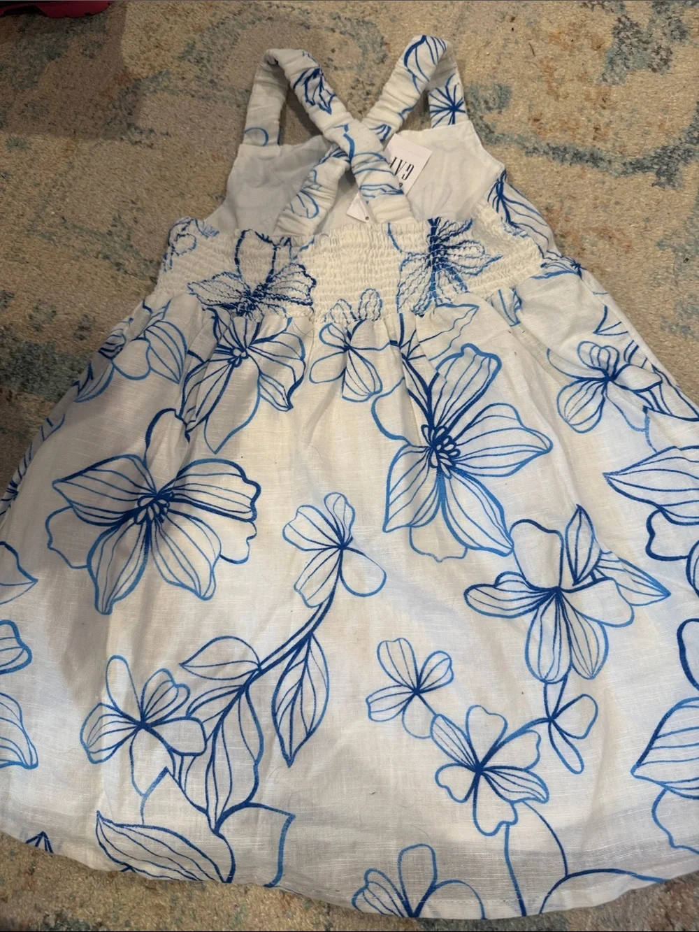 GAP White Dress with Blue Floral Print - Girls